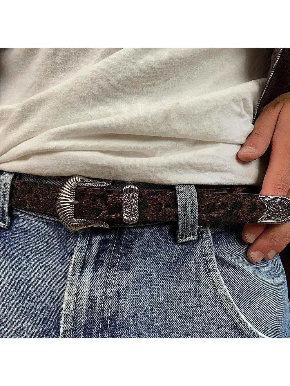 Vintage y2k Cyber style Brown Cheetah Fur American Western boho indie belt